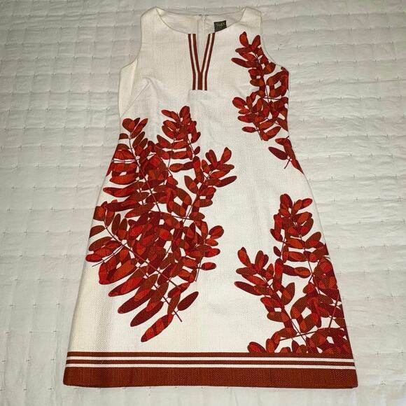 Taylor Textured Fern Print Sleeveless Sheath Dress Women's 4 | Cream & Rust NWT - Picture 4 of 11
